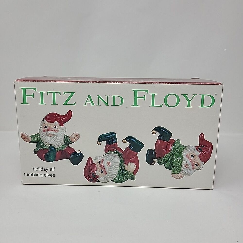 Fitz & Floyd Holiday Elf Tumbling Elves Set of 3 With Original Box NEW IN BOX